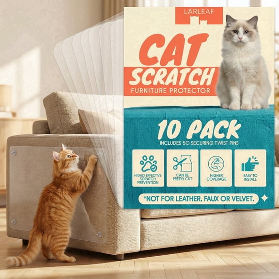 Anti Cat Scratch Furniture Protector, 10-Pack Clear Couch Shield with 50 Twist Pins, Scratching Deterrent for Sofa Walls Doors