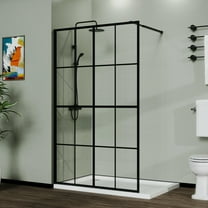 Topcobe 46 In. X 72 In. Shower Screen Walk-In Wet-Room Black, Glass Shower Door, Walk In Shower Kit, Bathroom Glass Door