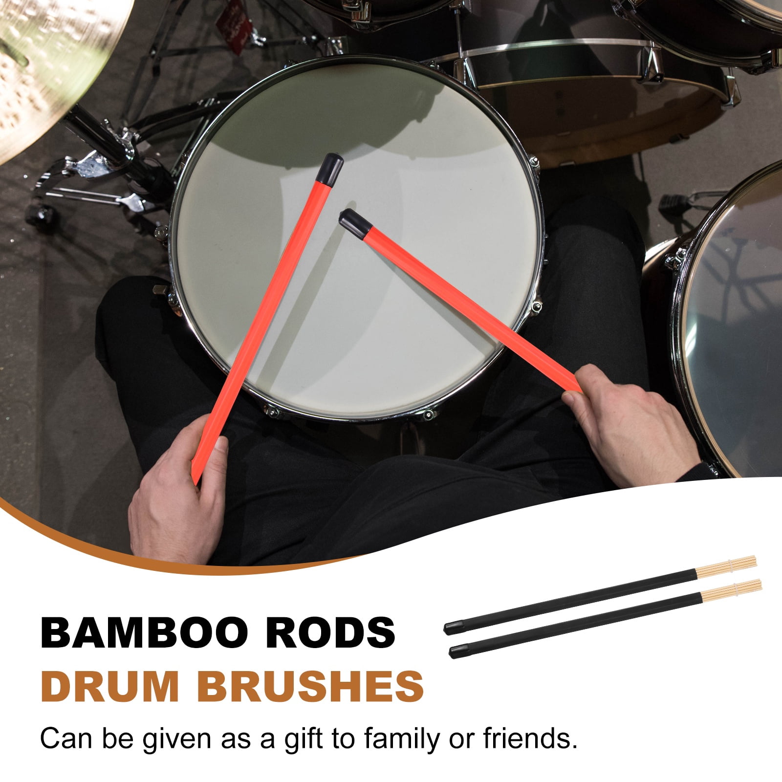 Uxcell Jazz Drum Sticks, 2 Pair Bamboo Rods Drum Brushes 19 Bundles Drumsticks for Jazz Folk Acoustic Performance Small Venue, Black(All Inclusive)
