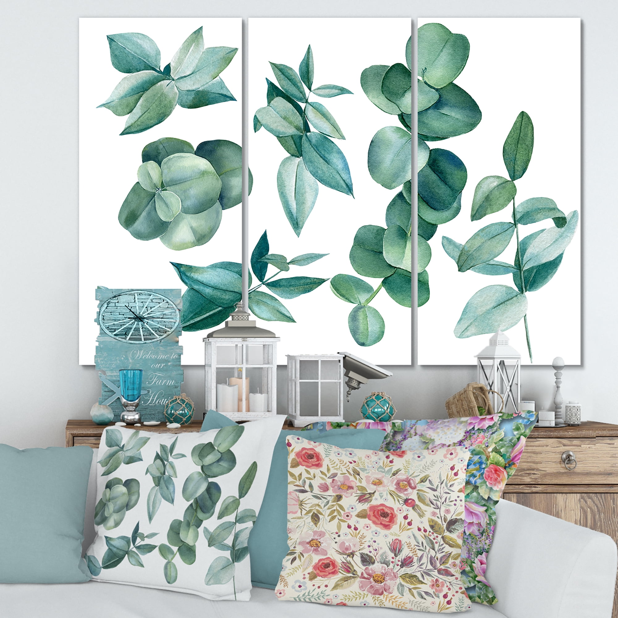 Designart ' Eucalyptus Leaves In Dark Green ' Traditional Canvas Wall Art Print