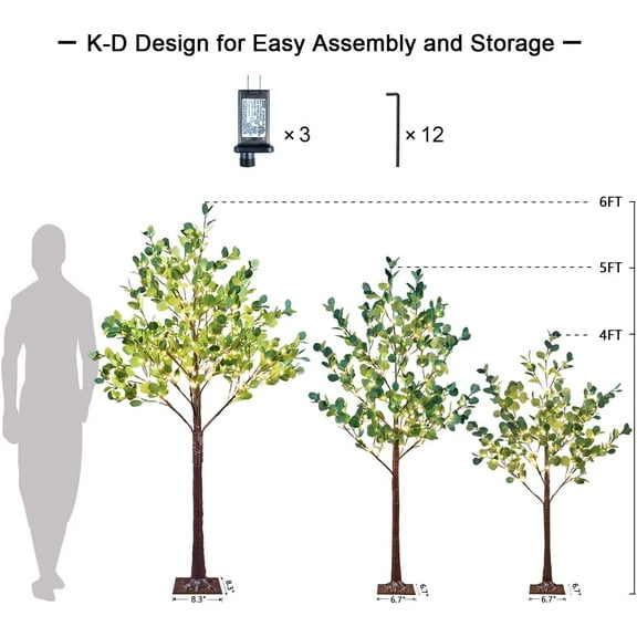 4FT Lighted Eucalyptus Tree with Warm White LED Lights for Wedding Holiday Home Party Decoration Indoor Outdoor