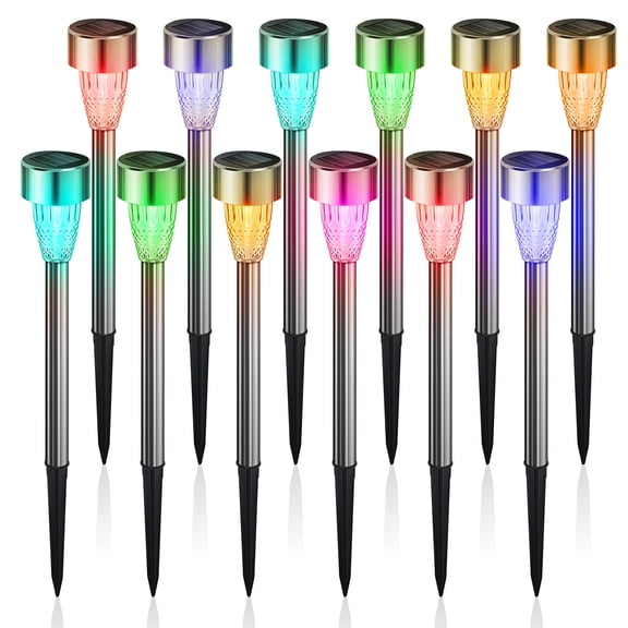 Rirool Solar Pathway Lights Outdoor Waterproof 12 Pack, Solar Powered Garden Stake Lights for Patio Walkway Driveway Yard Lawn Landscape Decor, Multicolor
