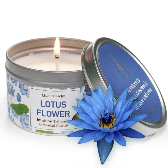 Magnificent 101 Long Lasting Blue Lotus Flower Scented Candle | 6 Oz - 35 Hour Burn | Paraffin Free, 100% Soy Wax Smudge Candle for Intuition Enhancing, Mental Clarity & Manifestation