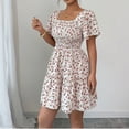 thumbnail image 6 of Summer Dresses for Women 2026 Boho Floral Smocked Square Neck Short Sleeve Mini Dress Ruffle Beach Summer Sundresses 2XL, 6 of 7