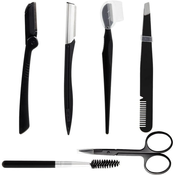 Eyebrow kit (6-Piece Set), Eyebrow Razor,Suitable for Women, Including Eyebrow Trimming Knife, Tweezers, Scissors and Eyebrow Brush
