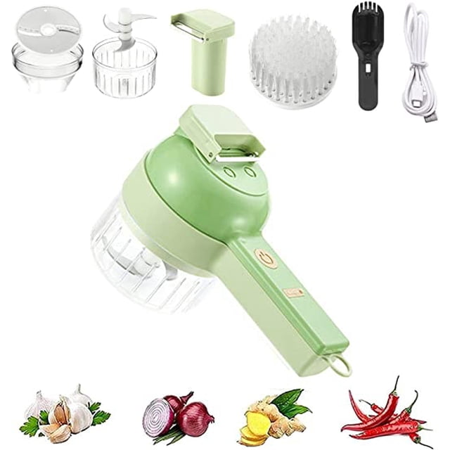 Jinsinto 4 in 1 Portable Electric Vegetable Cutter Set, Manual Food Processor, Vegetable Slicer for Garlic and Vegetables Mini Garlic Chopper, Onion, Vegetable, Minced Meat