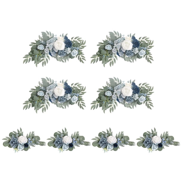 Guirnalda rústica de flores artificiales, centro de mesa para fondo de pared de fiesta en casa 4 Blanco Azul
