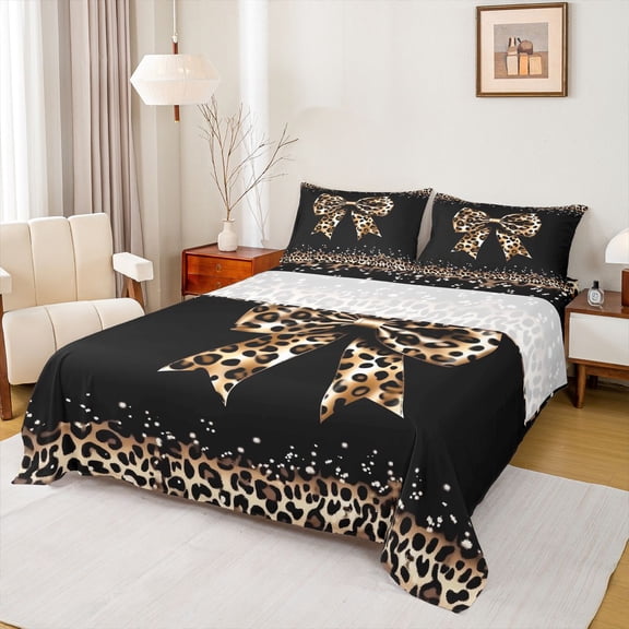 Castle Fairy Boys Girls Leopard Print Bowknot Twin Sheet Sets,Cheetah Print Bedding