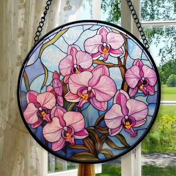 Pink Orchids: Stained Glass-Style Christmas Ornament - Made With Real Glass, Stained Glass Ornament 2025, Holiday Decoration, Seasonal Keepsake Gift, Unique Collectible, Window