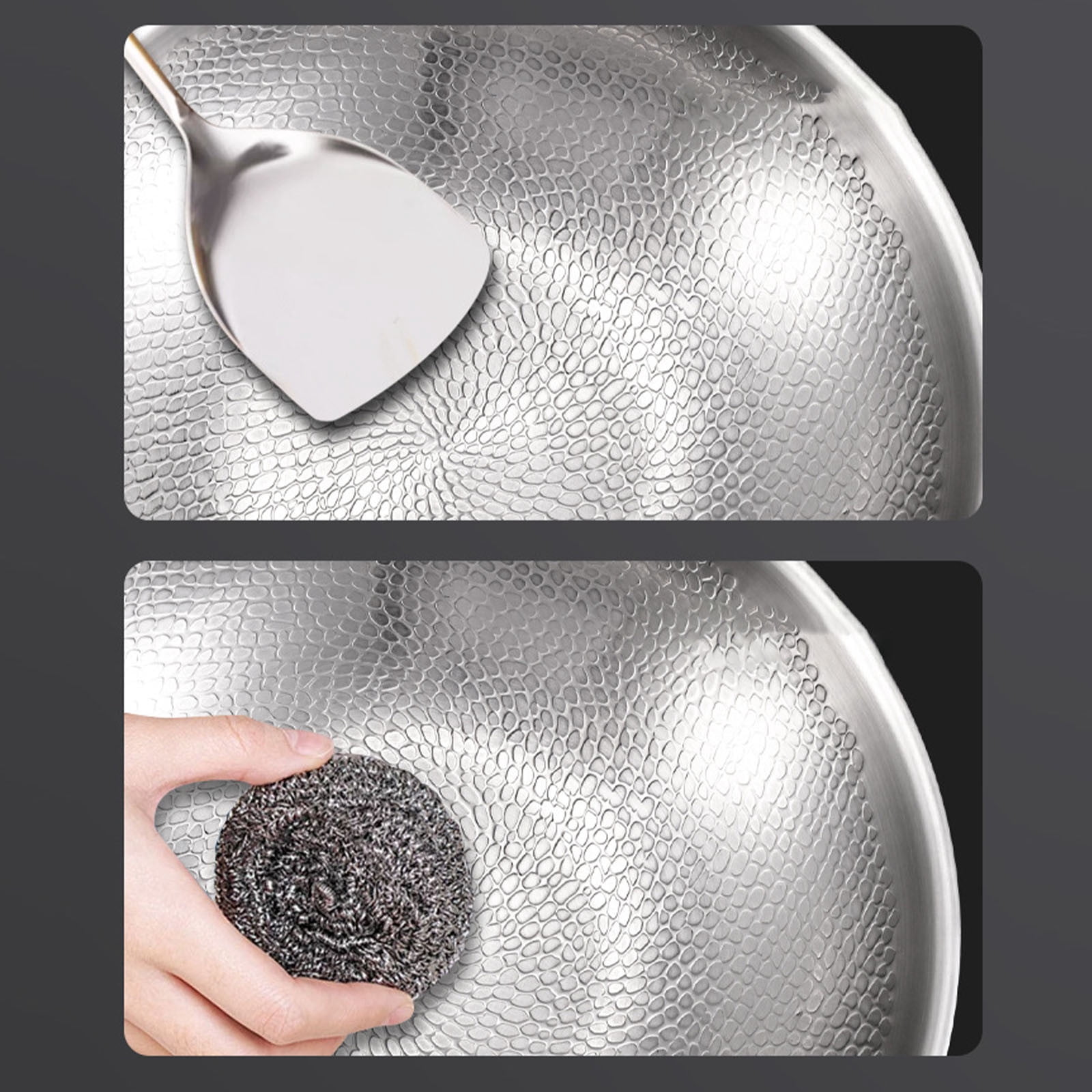 Titanium Frying Pan, Non-Coated Non-Stick Skillet with Scale Hammered Surface, Induction Compatible for All Stovetops, Healthy Cookware for Household Kitchen Use