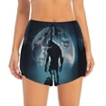 thumbnail image 2 of Balery Moon Wolf Warrior Pattern Women's Running Shorts with Liner 2 Pockets Elastic Workout Athletic Gym Yoga Shorts-XX-Large, 2 of 7