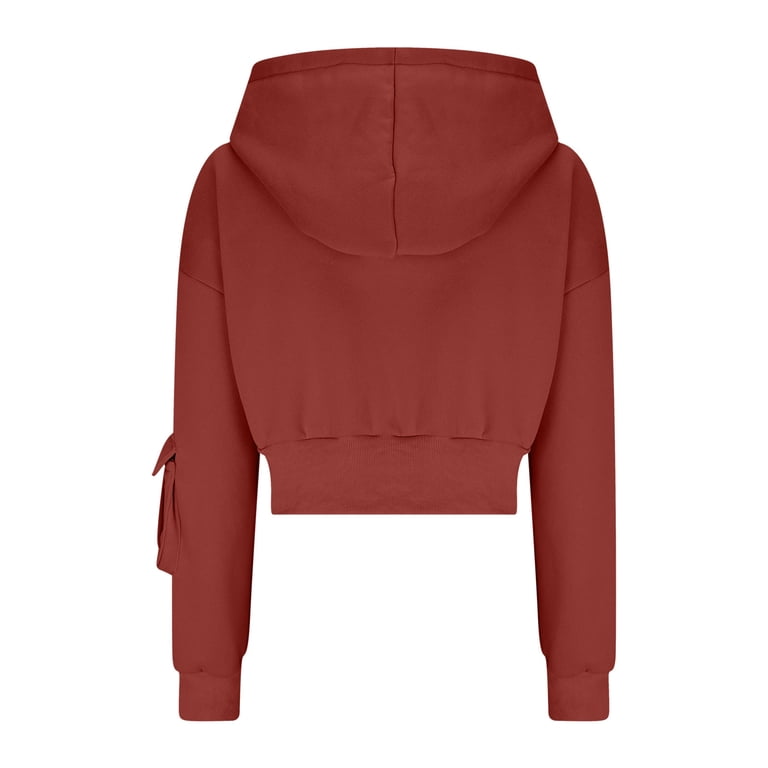 Women's Cropped Jackets Full Zip Up Long Sleeve Hood Jacket Casual
