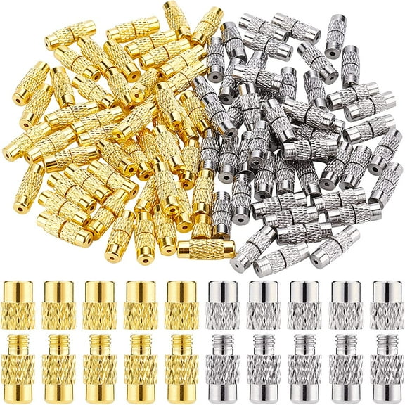 1 Box 100 Sets 2 Colors Brass Screw Twist Clasps 12 x 4 mm Cord End Caps Column Barrel Screw Clasps Tube Fastener for DIY Jewelry Making Bracelet Necklace Crafts Supplies diy making
