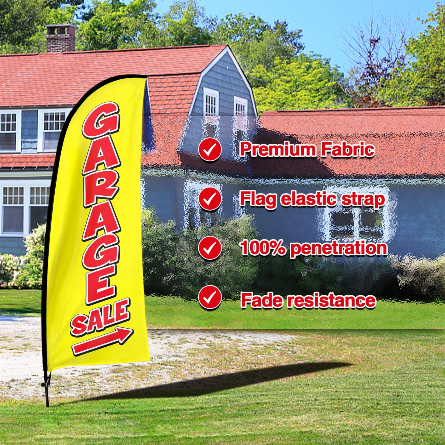 QSUM Garage Sale Sign Feather Flag with Pole Kit,7FT Garage Sale Decoration Display, Garage Sale Business Sign,Garage Sale Swooper Flag（yellow）