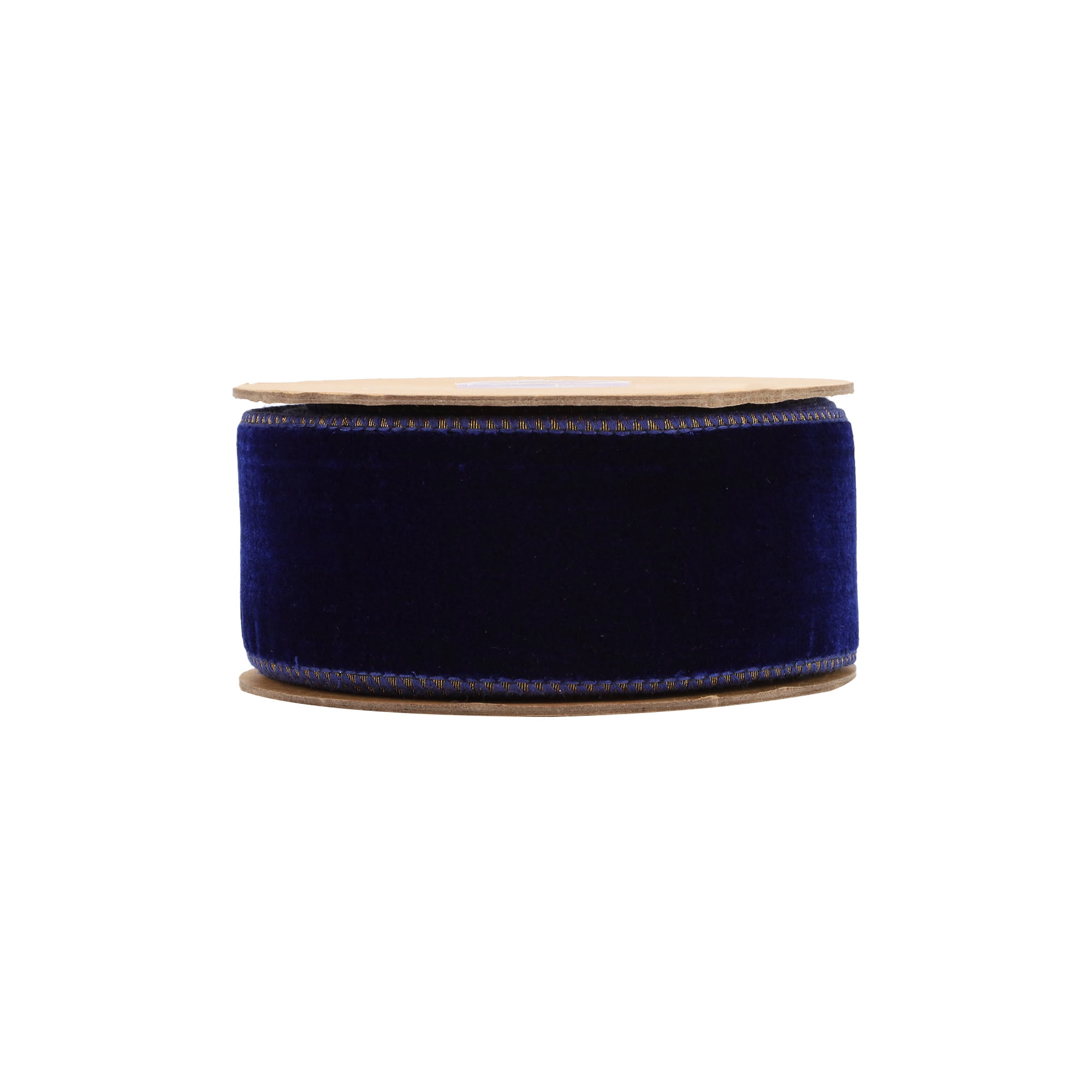 LaRibbons 2 1/2" Wired Premium Velvet Ribbon with Tissue Back, Blue/Gold, 10 Yard Roll