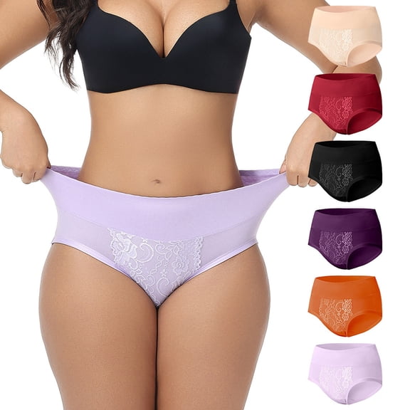 Ashirexll Plus Size Underwear for Women, Ladies Underwear Panties, Lace Mid Waist and Hip Lift Comfortable Body Breathable Briefs