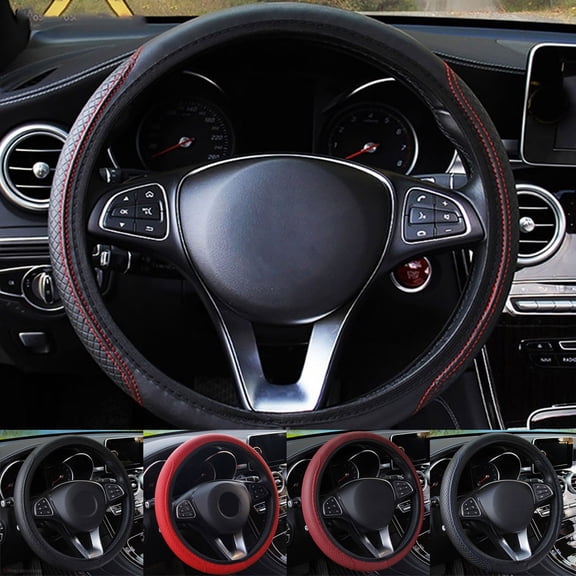 Naierhg Stylish Car Vehicle Faux Leather Anti-Slip Steering Wheel Wrap Cover Protector