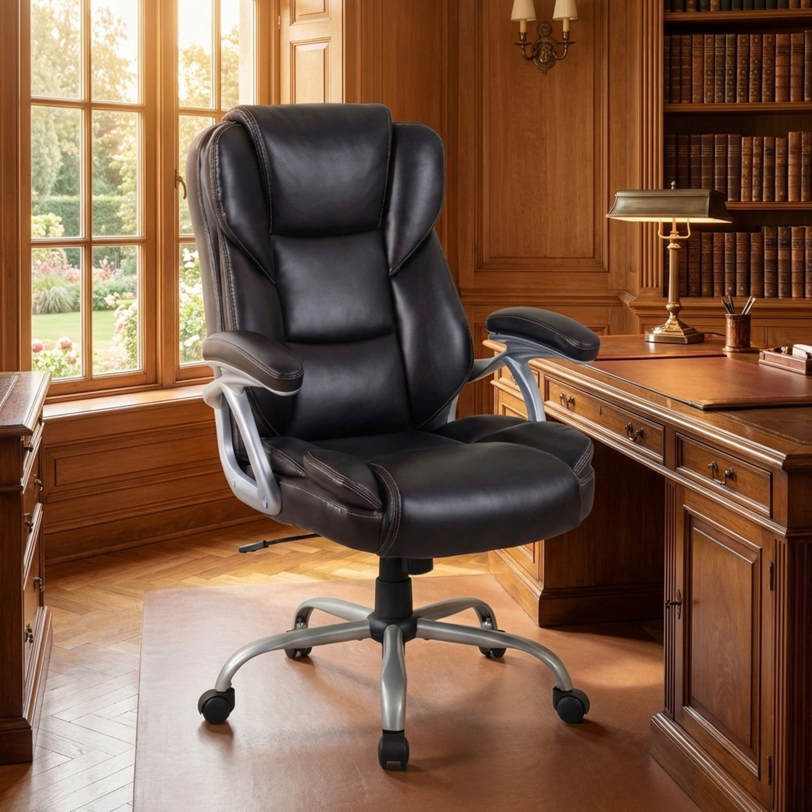 Furnibear Executive Office Chair High Back Leather Ergonomic with Padded Armrests Lumbar Support Swivel Task Chair for Home Office, Brown