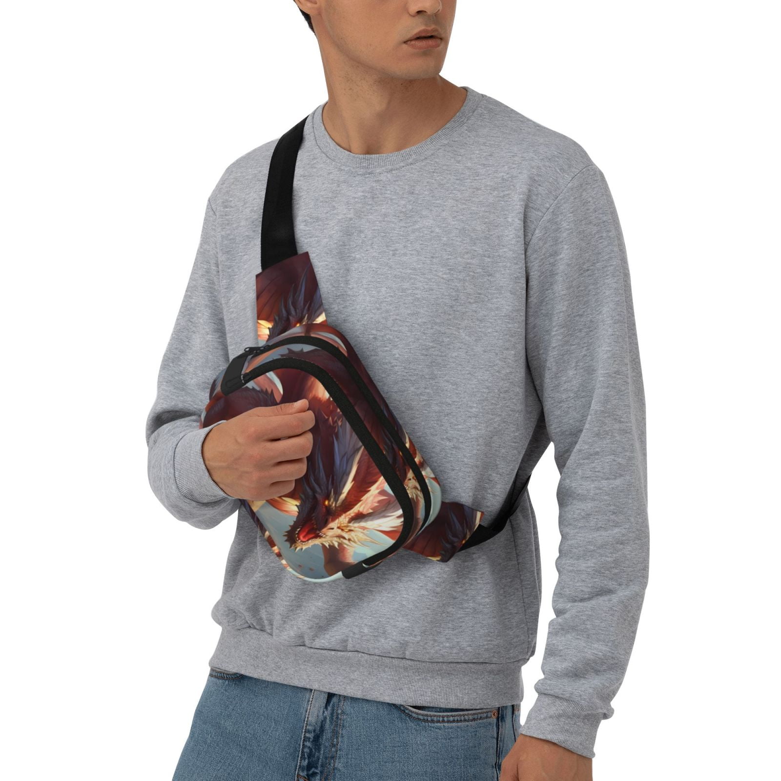 Picia Ferocious Dragon Fury Print Square Double-Layer Waist Bag Mini Adjustable Waist Belt Bag Exercise Running Travel Hiking
