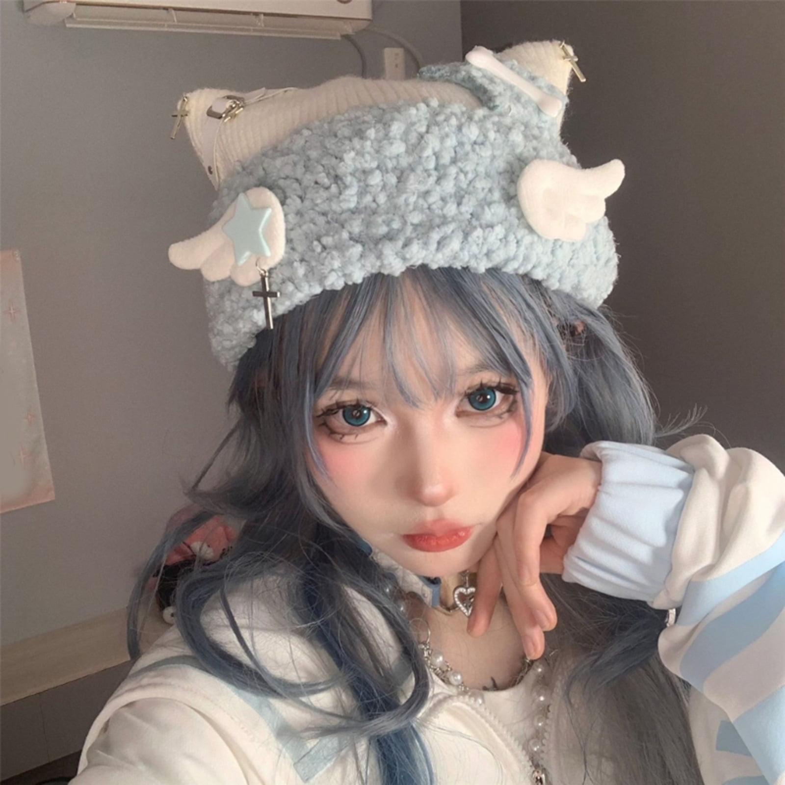 Handmade Knitted Ears Hat Womens Pullover Caps Soft Woolen Colorful Caps Cute Beanies Bonnet Gift
