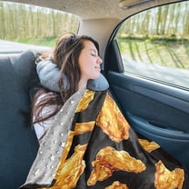 Fried Chicken Wings Travel Blanket Pillow Compact Foldable Airplane Throw Blanket with Trolley Sleeve for Travel Camping
