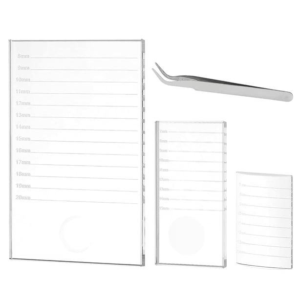 3 soportes de vidrio para pestañas con 1 pinza y soporte para tiras de pestañas para extensiones de pestañas.