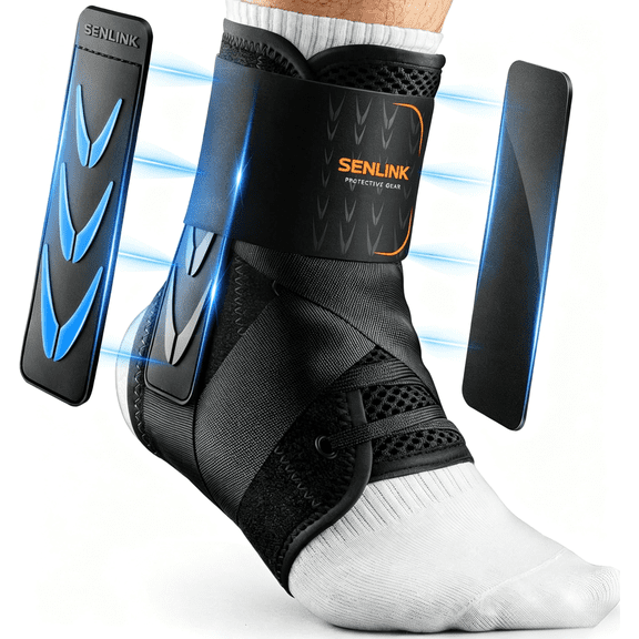 Slim-Fit Ankle Brace for Sprained Ankle, Quick Lace Up Ankle Support for Women Men with 2 Auto-Shaped Pads, Air Fabric Cool Ankle Stabilizer for Injury Recover, Running,Sports, S(10”-11.6”)