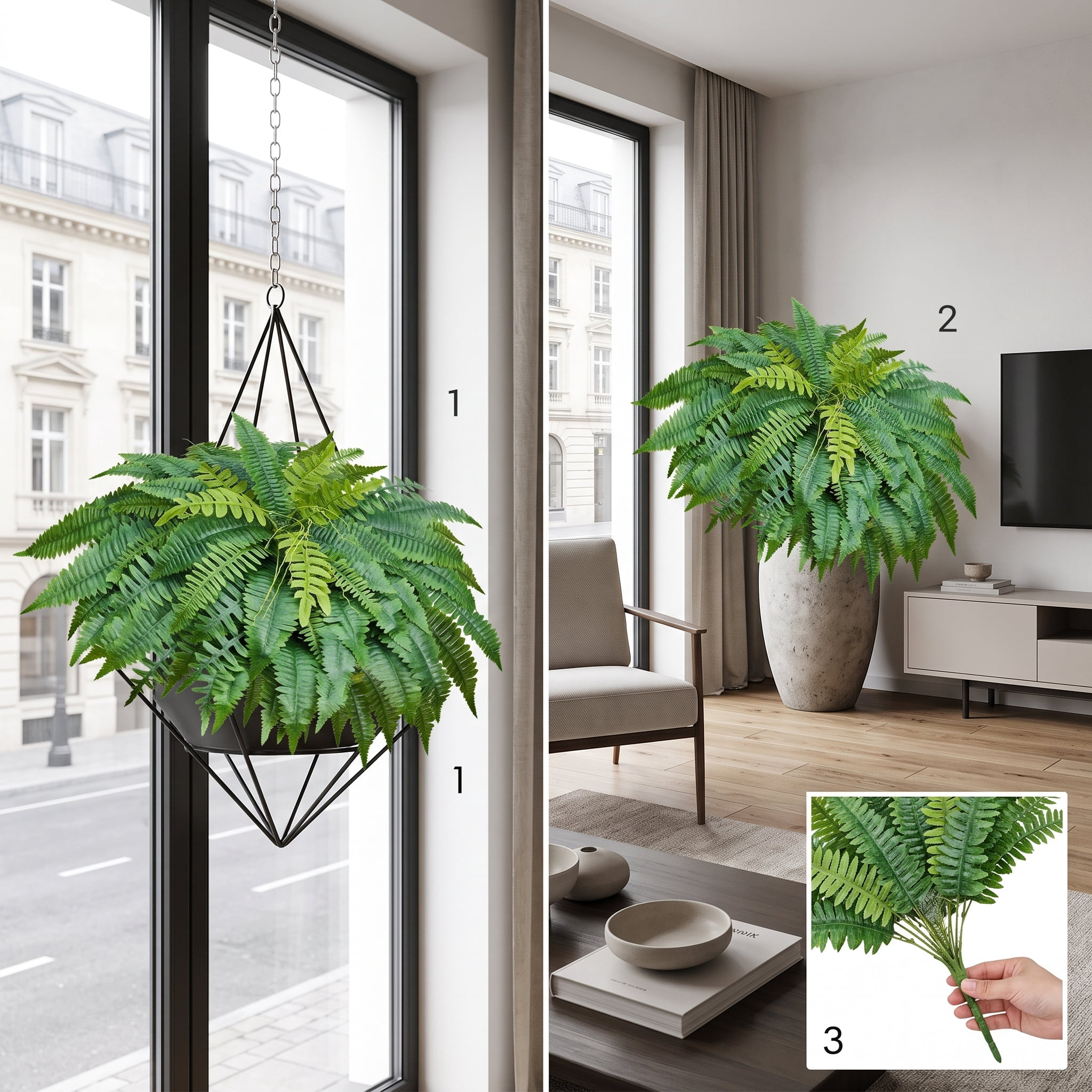 Artificial Fern 1-Pack, 50 Inch Lifelike Silk and PE Plant, Dense Foliage, Weather-Proof LDPE Branches, Hang or Lay Flat, Low Maintenance for Indoor Outdoor Decor
