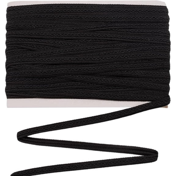 25 Yards Black Gimp Braid Trim 0.5Inch Woven Braid Trim Basic Solid Scroll Trim Handmade Upholstery Trim for Costume DIY Crafts Sewing Curtain Costume Accessories