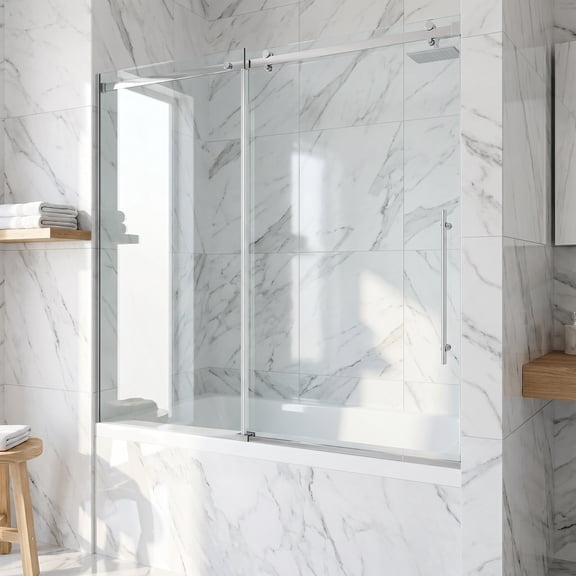VIGO Luca 56 to 60 in. W x 58 in. H Sliding Frameless Tub Door in Chrome with 3/8 in. (10mm) Clear Glass