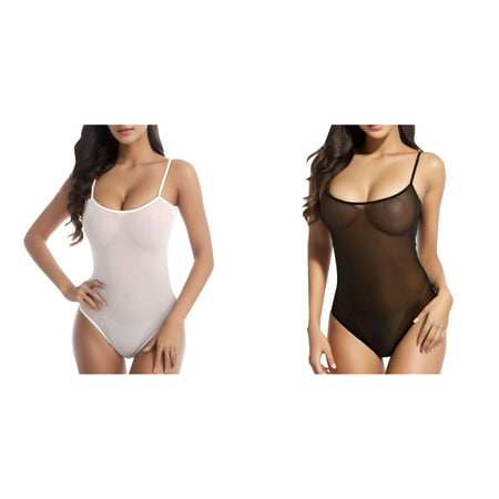 2-Pack Women s 1 Piece Backless Mesh Bodysuit Neck Lace Up Sheer Teddy Nightie Lace Up Lingerie Fishing Net Underwear Sleepwear Steel Ring Pajamas Gart Fishnets for Women Lingerie Catsuit Lingerie