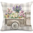 thumbnail image 2 of Spring Pillow Covers Gray Buffalo Plaids Sweet Home Love Throw Pillow Case Truck Tulip Lavender Floral Cushion Cover for Farmhouse Couch Sofa Car Decoration, 18 x 18 Inch,, 2 of 6