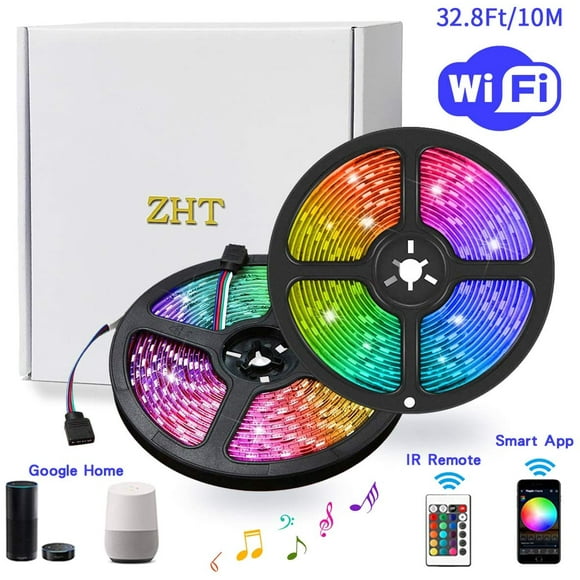 Smart LED Strip Lights 33feet, Music RGB Strip Lights SMD 5050 300pcs Color Change Strip Lights with Remote,Work with /GoogHome,Led Strip Lights WiFi