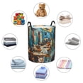 thumbnail image 4 of Balery Whimsical Cats Night Cafe Cesta de ropa redonda con asas, impermeable, independiente, para ropa, juguetes, dormitorio y familia-Small, 4 of 6