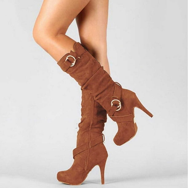 Knee high clearance tan heeled boots
