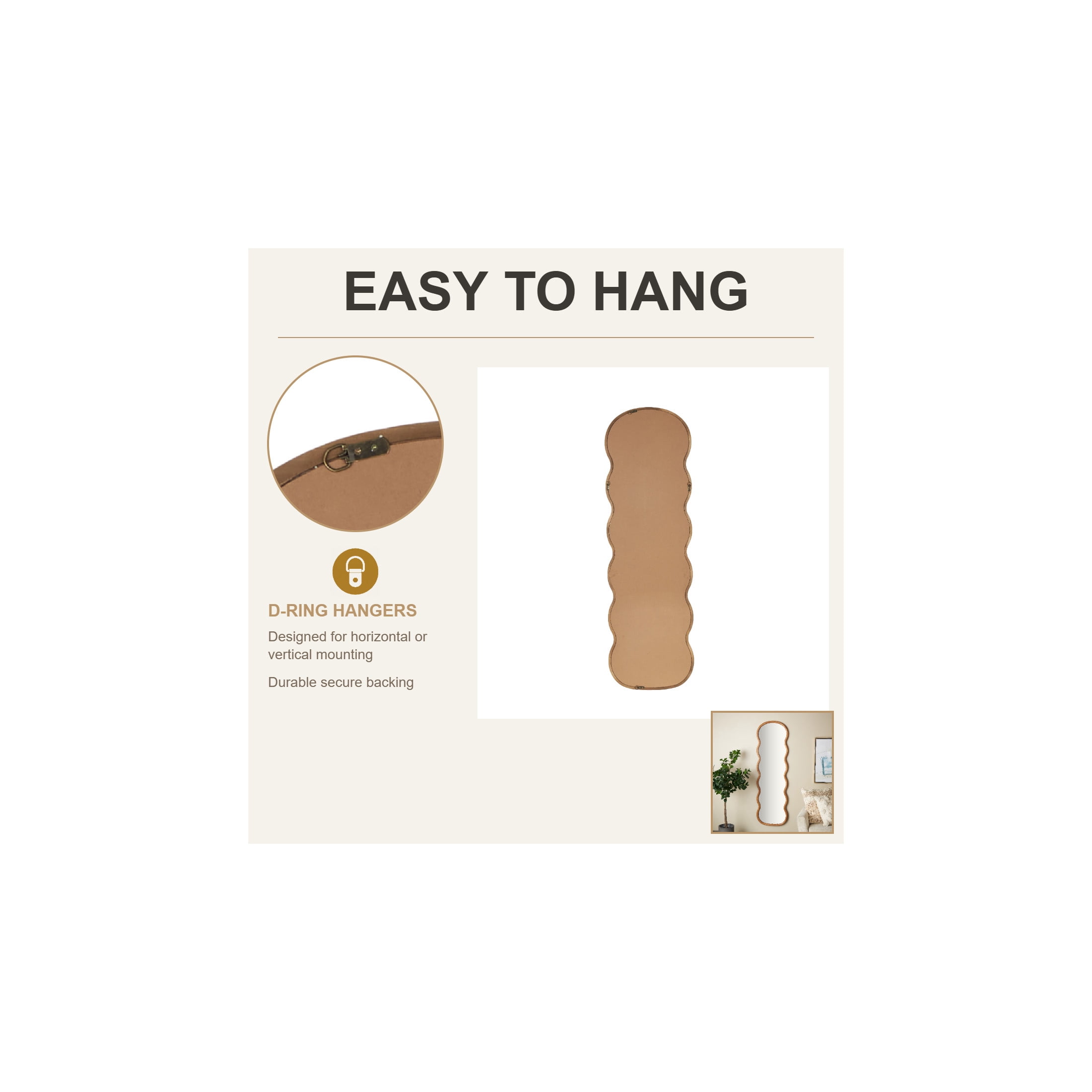 DecMode 22" x 71" Brown Wavy Abstract Wall Mirror