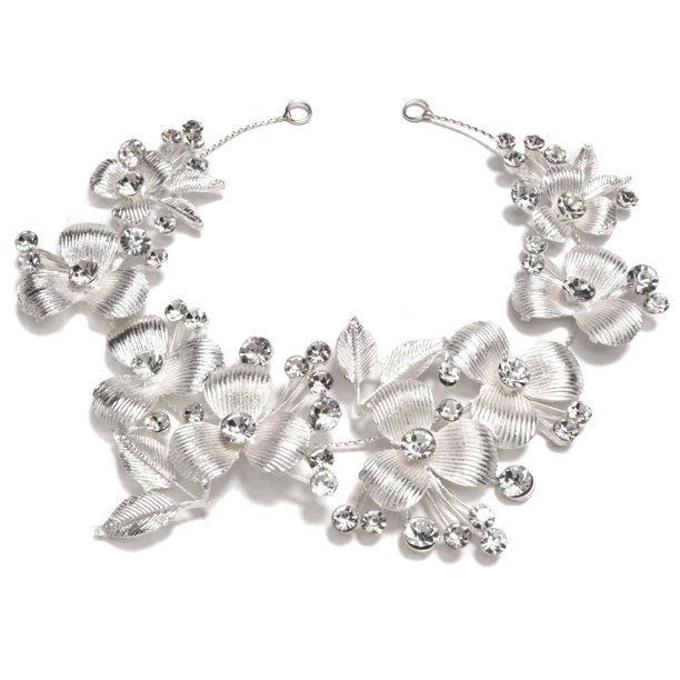 Needzo - Enredadera floral para el pelo de primera comunión, accesorio con diamantes de imitación en tono plateado para bodas, niñas de flores y bailes de graduación, diadema nupcial, talla única