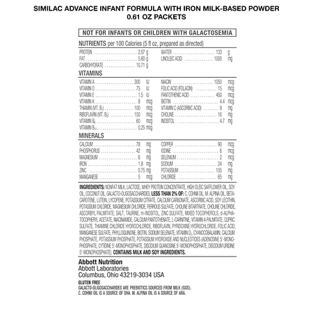 Similac Advance Infant Formula with Iron, 16 Count, Powder, 0.61-Ounce Packet