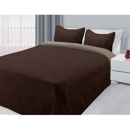 3-Piece Reversible Quilted Bedspread Coverlet Brown & Taupe - Queen (Best Quilts And Coverlets)