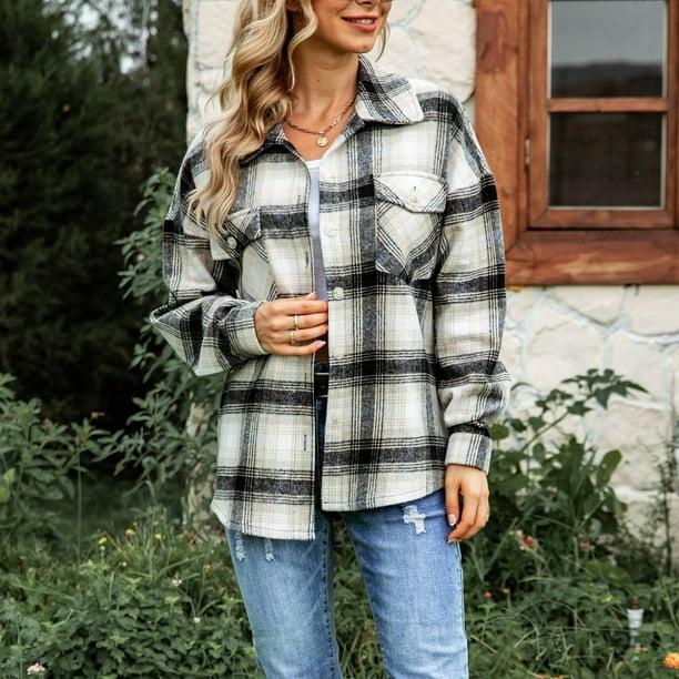 Camisa de franela a cuadros para mujer Camisa de manga larga a cuadros para mujer Camisa de manga larga a cuadros para mujer Caracteristicas mejoradas Bodega Aurrera en linea