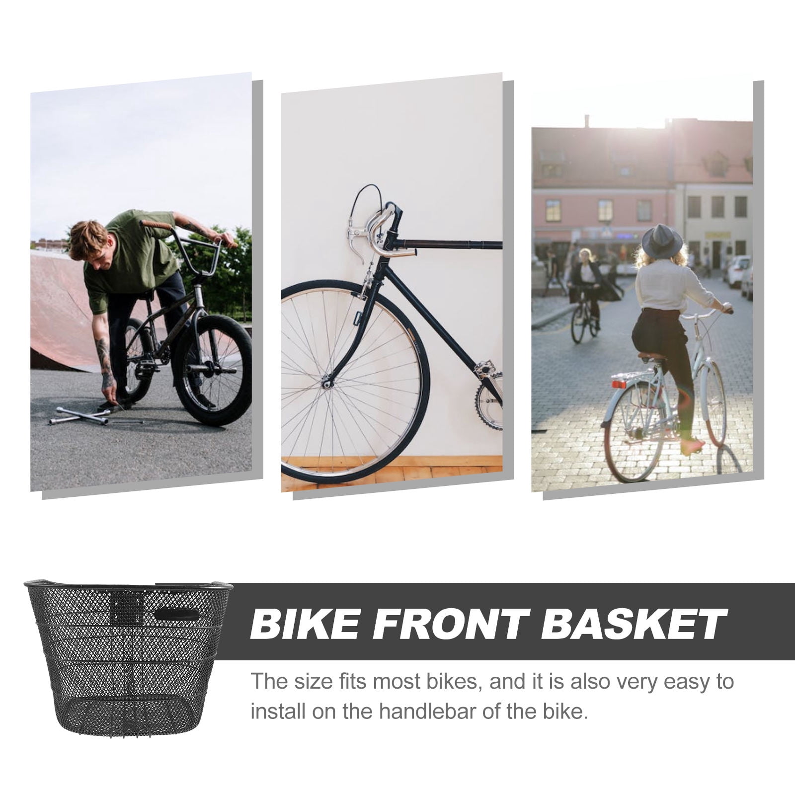 PTOOTP Black Metal Bike Front Basket Large Capacity Easy to Install Stable Storage