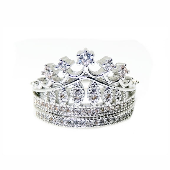 Lillett Crown Wedding Ring Set for Women Bridal Engagement Matching Band Ginger Lyne Collection