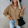 thumbnail image 2 of Mashaouyo Womens Corduroy Button Down Shirts Casual Long Sleeve Jacket Oversized Boyfriend Blouses Tops with Pockets, 2 of 7