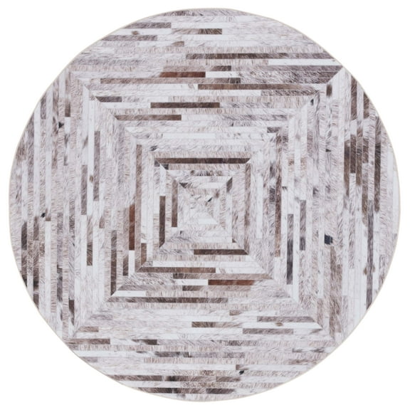 SAFAVIEH Faux Hide Curtis Diamond Machine Washable Area Rug, Beige/Brown, 8' x 8' Round