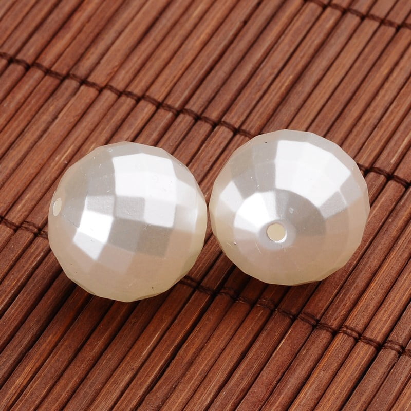 500gs Faceted Round Acrylic Imitation Pearl Beads White 20mm Hole: 2mm about 102pcs/500g