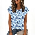 thumbnail image 7 of Staron Women's Casual Printed Button-Up Shirt Short Sleeve Round Neck Tops Fashion Spring Summer Blouse, Blue L, 7 of 7