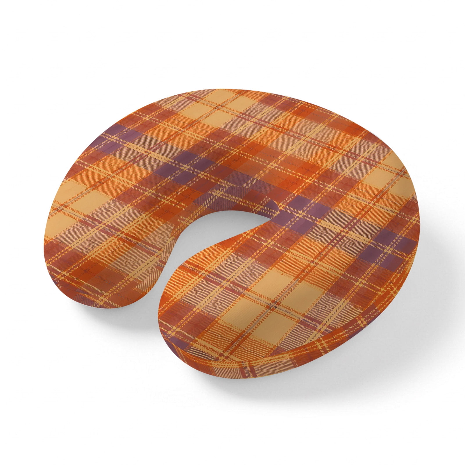 Neck Pillow Orange and Purple Plaid Travel Pillow Memory Foam U Shaped Pillows Vintage Tartan Checkered Travel Neck Pillows for Airplane Car Office Home Sleeping Rest
