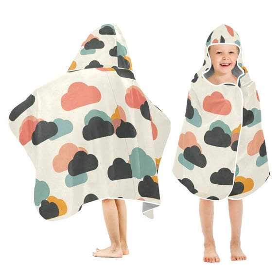 Yayeee Kids Hooded Towel with Hand Pockets Beach Soft Absorbent Bath Wrap 50 x 23.5 inch, Simple Clouds