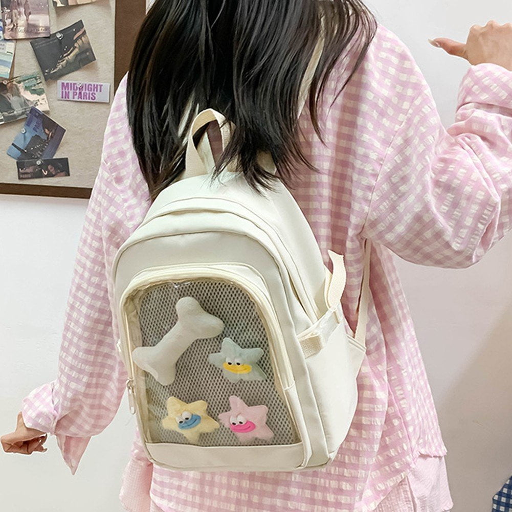 Slccxzc White Ita Bag with Clear Windows Nylon Casual Daypack Backpack for Women