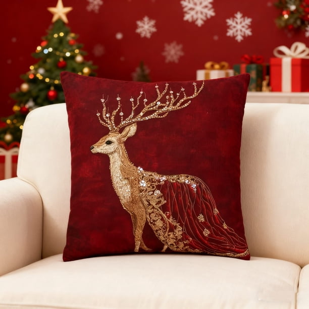 xihome Funda de almohada con estampado de ciervos, 45x45 cm, suave y de pelusa corta. Cojn decorativo para sof cama.